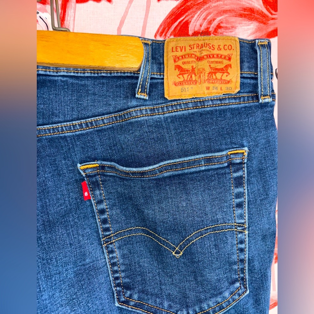 Levi’s Men’s 511 Slim Fit 38x30 Dark Blue Jeans RARE Blank Red Tag